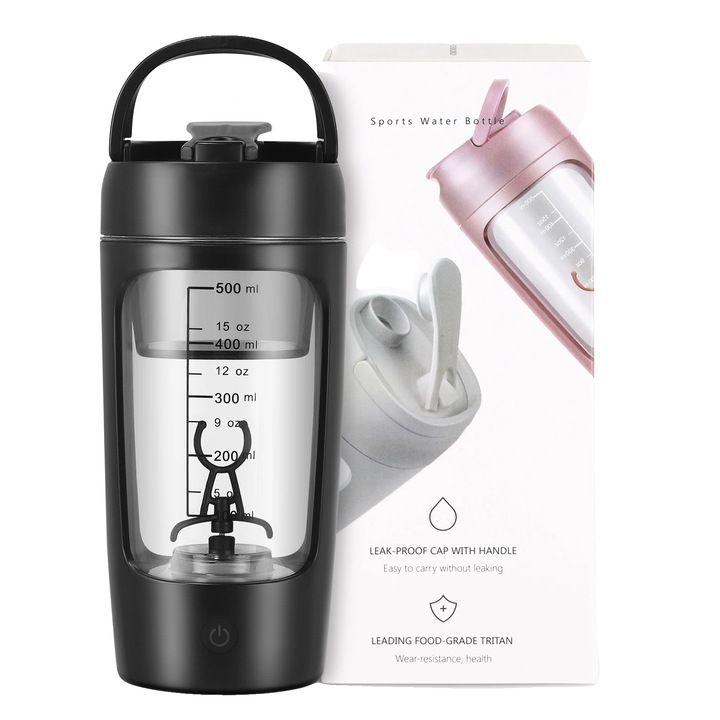 Bidonok és shakerek, shaker, Tritan anyag, 650 ml, fekete