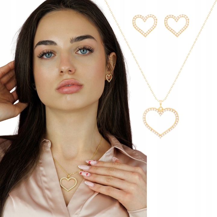 Set bijuterii, Little Angel, aur, 2 piese, inima, 44cm