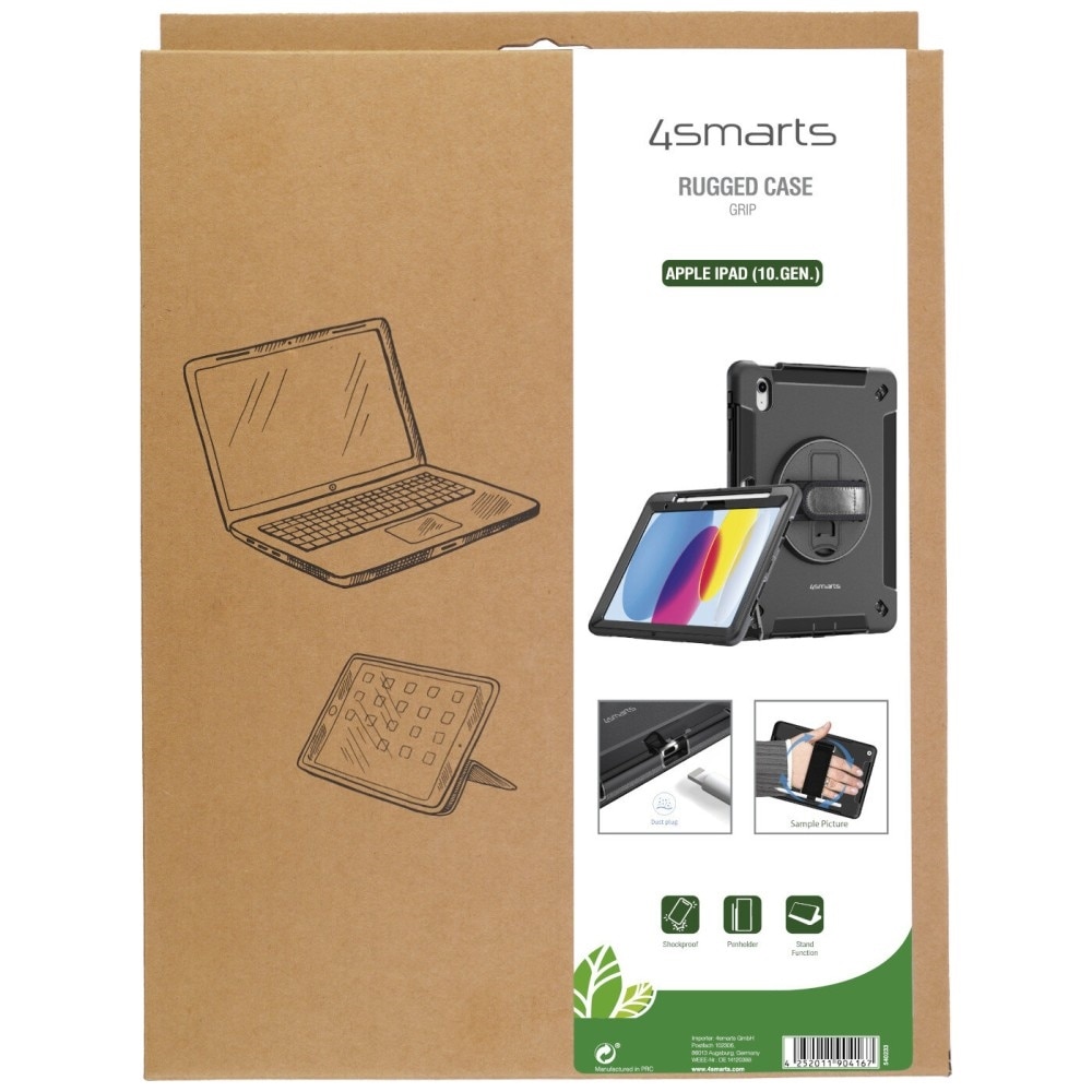 Carcasa 4smarts Rugged Case Grip compatibila cu iPad 11 (2025), Negru