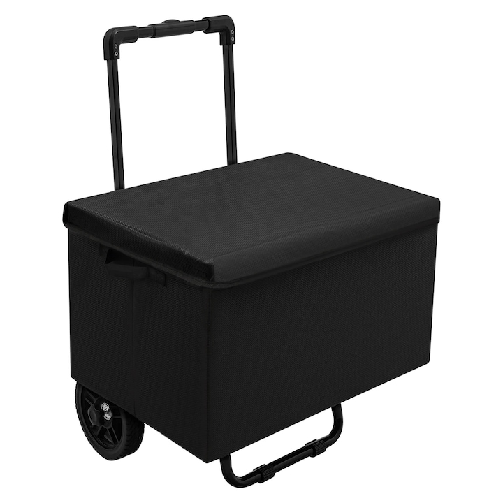 Carucior transport, Carucior manual pliabil & carucior de cumparaturi, Capacitate 80 kg, 55 x 36 cm, Portabil, Cu roti, Negru