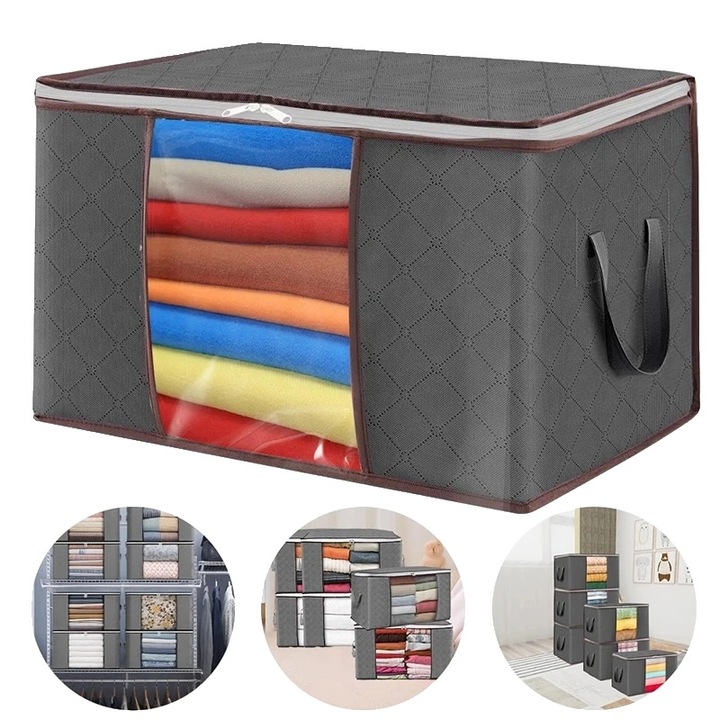 Sac de depozitare pentru haine, 60x40x35cm, set de 12, design reutilizabil si pliabil, material textil