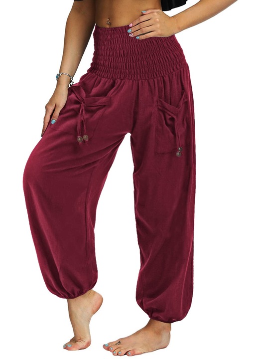 Női Harem Nadrág Magas Derékkal, Boho Stílusú, Könnyű, Piros, XL Méret