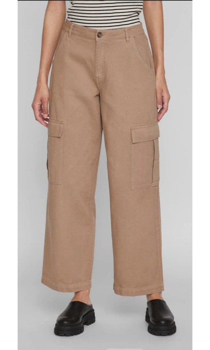 Pantaloni femei Vila, bej închis, mărimea 36 EU, material bumbac