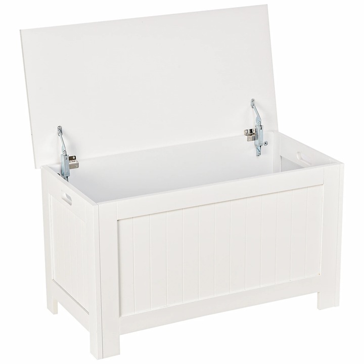 Lada de depozitare pentru dormitor, Cutie de depozitare, Cu capac, 81×40×46 cm, Pentru maruntisuri, Alb