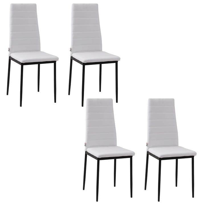 Scaune de dining, set 4 bucati, tapitate cu in, picioare metalice, 41×50×97 cm, asamblare necesara, Alb