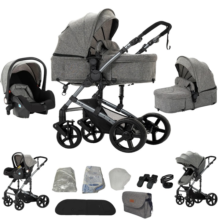 Marsupiu bebe, design pliabil, spatar reglabil, gri, capacitate 20 kg