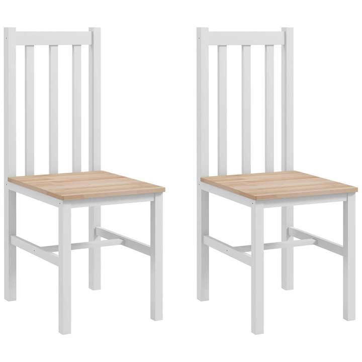 Set de 2 scaune pentru dining, Scaune de bucatarie, Cadru din lemn, Dimensiuni 38, 5 x 47, 5 x 99 cm, Necesita asamblare, Alb