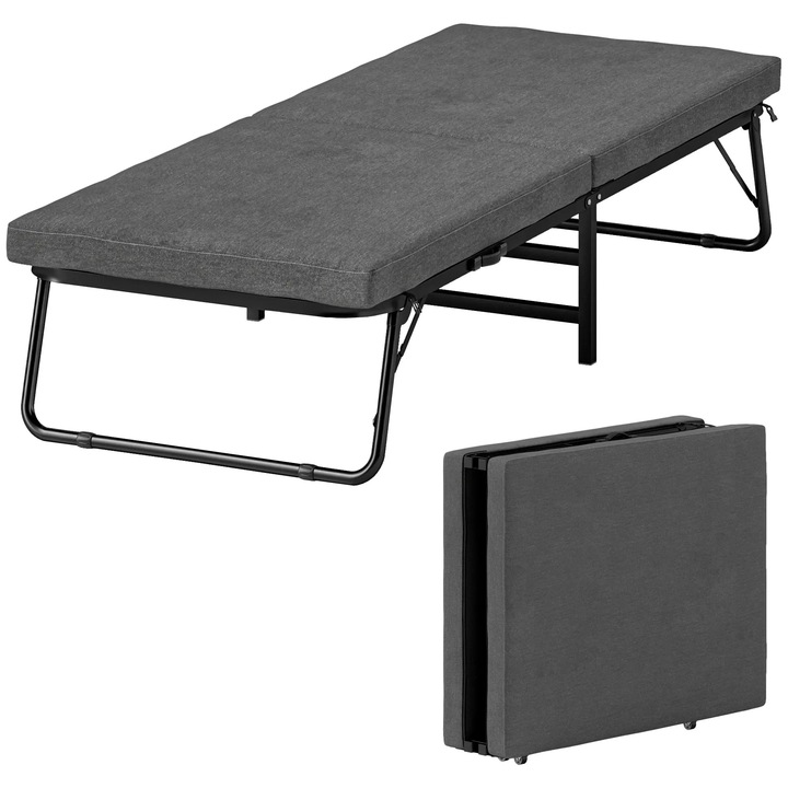 Pat pliant, Pat pentru oaspeti, 70 x 180 cm, Saltea din spuma, Roti gri, Stil modern, Fara spatiu de depozitare