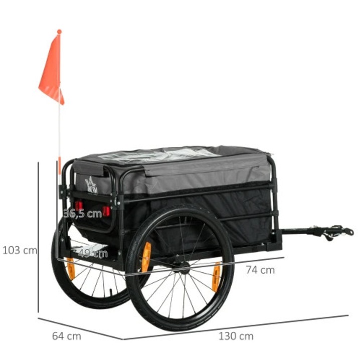 Remorca bicicleta, functie carucior, roti pneumatice mari, 130x64cm ...