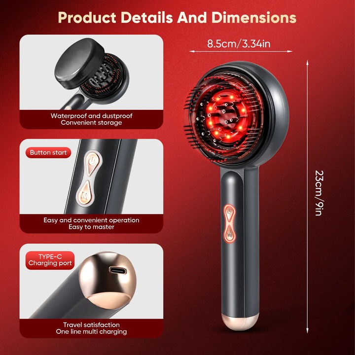 Pieptene de masaj, Terapie cu lumina rosie, Nutritiv pentru scalp, GRI