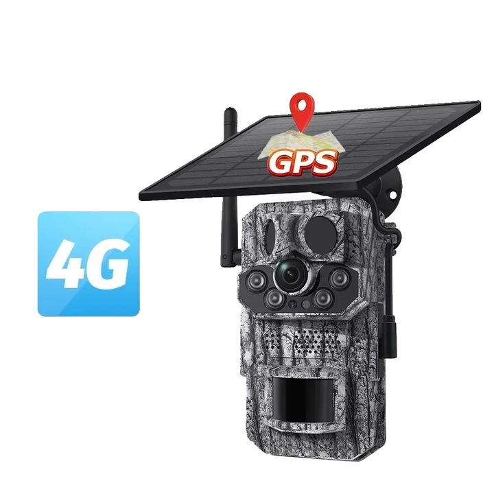 Camera de supraveghere, 4G, alimentare solara, detectie miscare, IP66, fara card