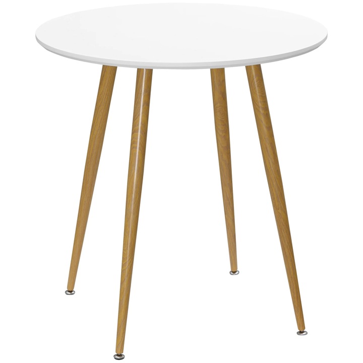 Masa de dining, Masa rotunda de bucatarie, Pentru 2 persoane, Blat MDF mat, Picioare metal, Ø 72 cm, Inaltime 75 cm, Stil scandinav, Alb natural