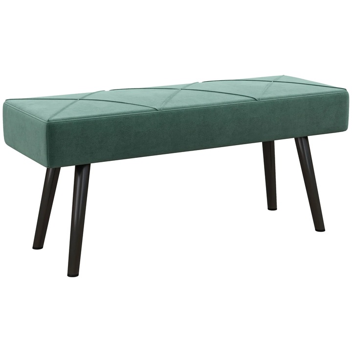 Taburet Banca, Ottoman Living, Picioare din Otel, Greutate Suportata 120 kg, 100x36x45 cm, Spuma & Poliester, Stil Modern Minimalist, Verde