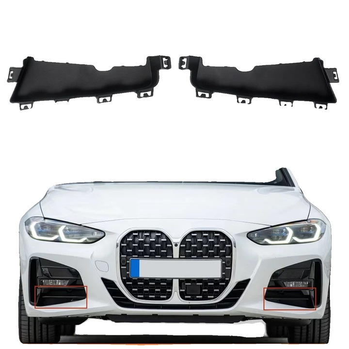 Grila fata BMW 4 Series 2021-2024, set cu 1 grila inferioara si 2 grile pentru proiectoare, plastic, 93x22x9.5cm, 45x35x9cm