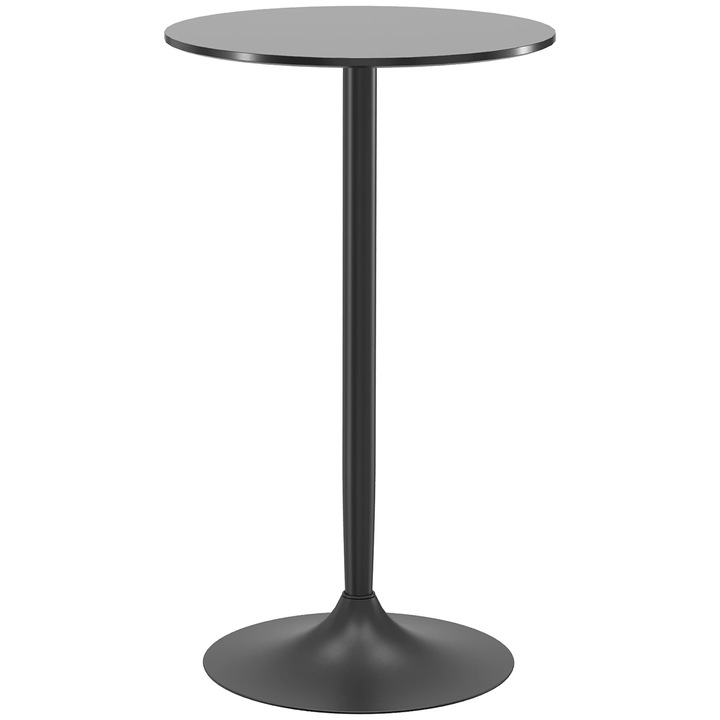 Masa de bar, Masa inalta, Rotund, Blat din melamina, Cadru din otel, Ø 60 cm, Inaltime 102 cm, Negru