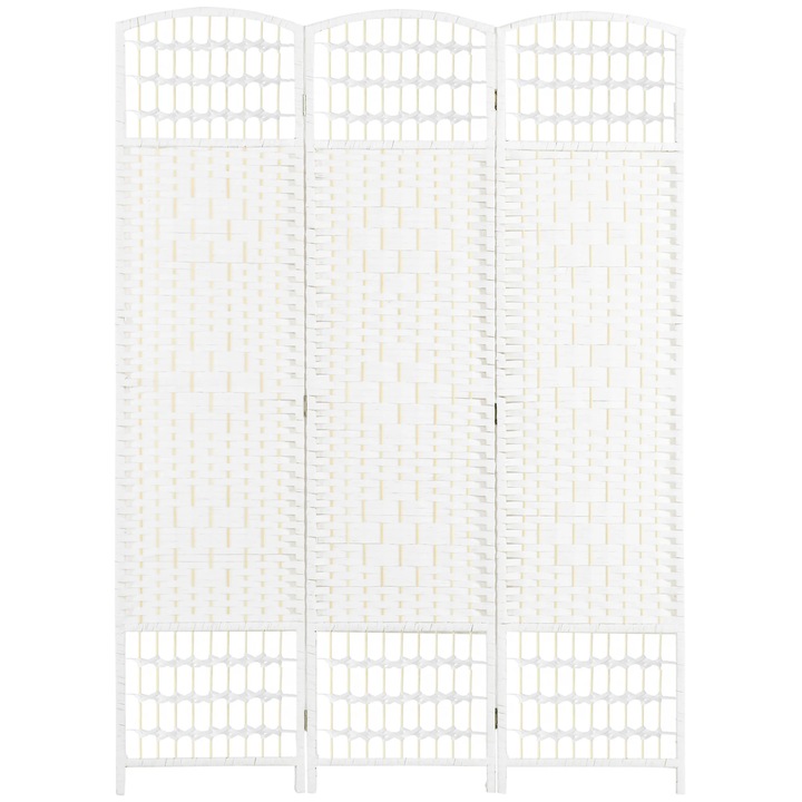 Paravan de camera, paravan pliabil 3 panouri, 120×170 cm, bambus si hartie, pentru living, alb