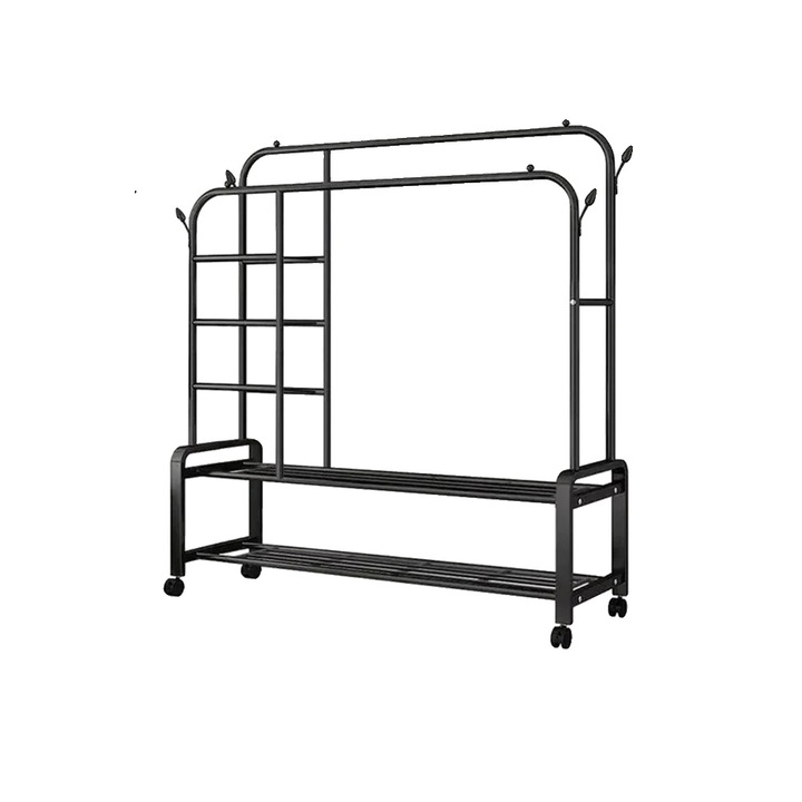 Umeras pentru haine, mobil, asamblare usoara, negru, 130x50x160cm