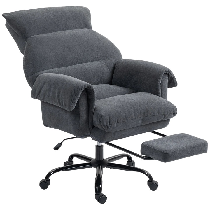 Scaun de birou, Ergonomic, Suport pentru picioare, Spatar rabatabil, Reglare pe inaltime, Rotativ 360°, Captuseala groasa, Tapiterie textila, Gri inchis