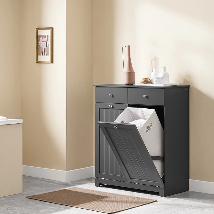 BZR33-II Dulap de baie, Cos de rufe si 2 sertare, MDF, 78×90×38 cm, Asamblare necesara, Design modern, Gri inchis