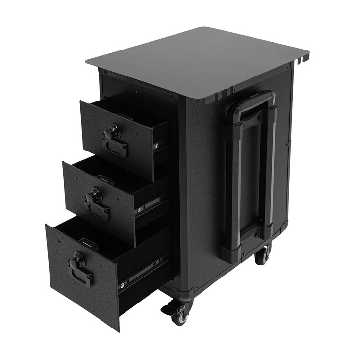 Geanta machiaj, Troler cosmetice, 3 sertare, carcasa ABS, cu roti, maner telescopic reglabil, manere confortabile
