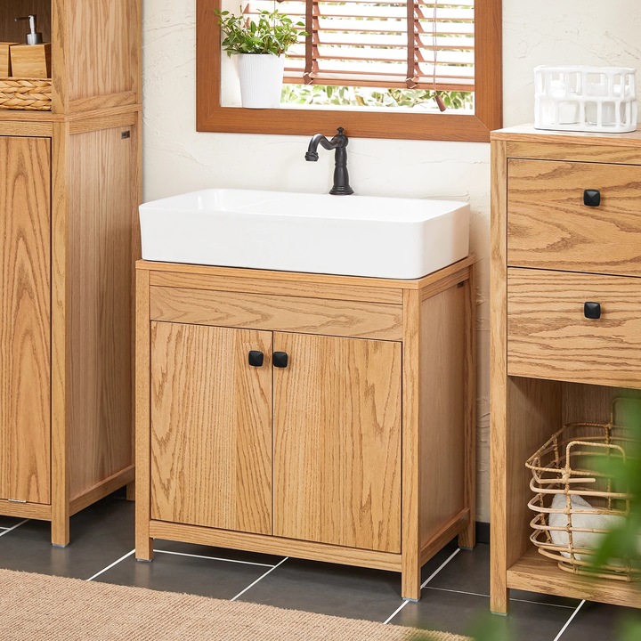 Dulap baie, BZR98 dulap sub lavoar, aprox. 60×60×35 cm, asamblare, cafeniu