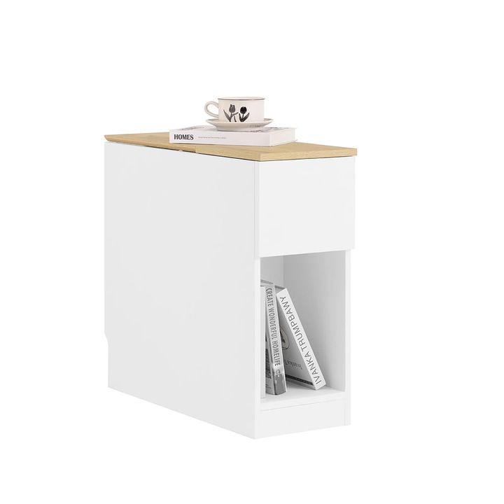 Noptiera, FBT162-WN, cu raft de depozitare si sertare, economiseste spatiu, pentru spatii mici, stil marocan modern, alb