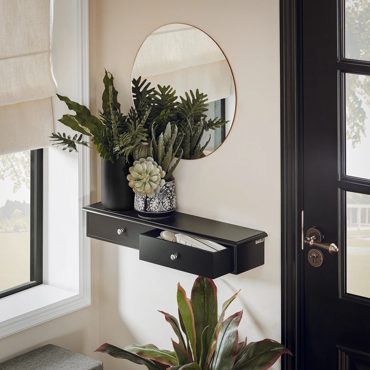 Raft de perete, FRG43, Cu 2 sertare, 64x15x10 cm, Hol/Living/Dormitor, Negru