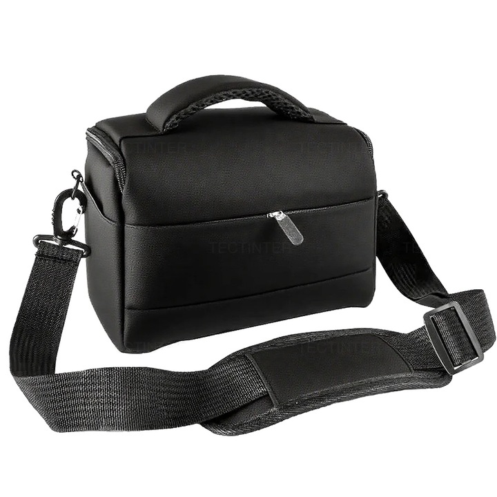 Geanta foto, design rezistent la socuri, protectie impermeabila, neagra, 23x13x17cm