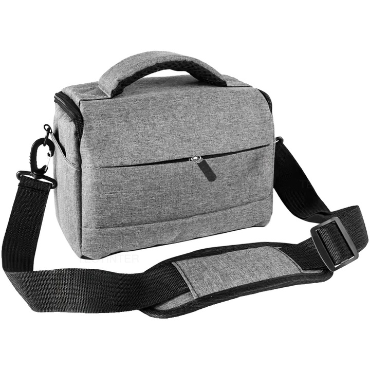 Geanta foto, design rezistent la socuri, protectie impermeabila, gri, 23x13x17cm