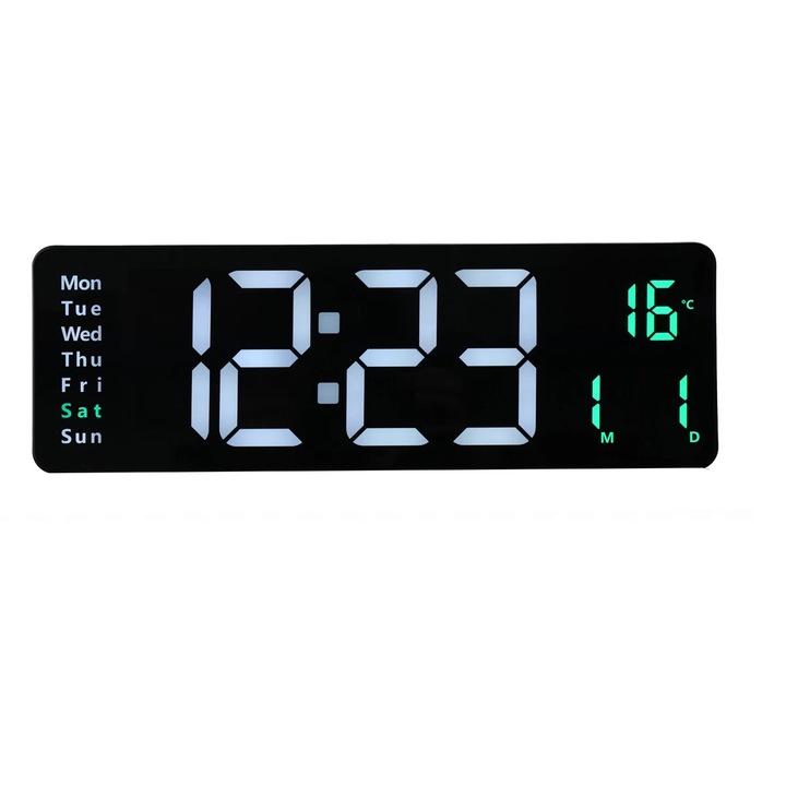 Ceas digital de perete mare, DZZ-WWHWWH-001, 40, 6 cm LED, temperatura si umiditate, ziua saptamanii, luminozitate reglabila, format 12/24 h, smart