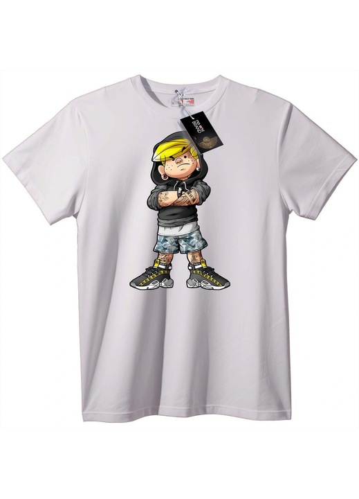 Tricou Personaj de Desene Animate Tatuat, Alb