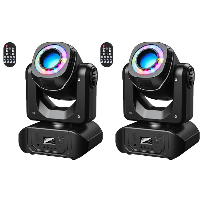 Set 2 lumini LED moving head 10W, DMX, RGBW, negru, 100-240V