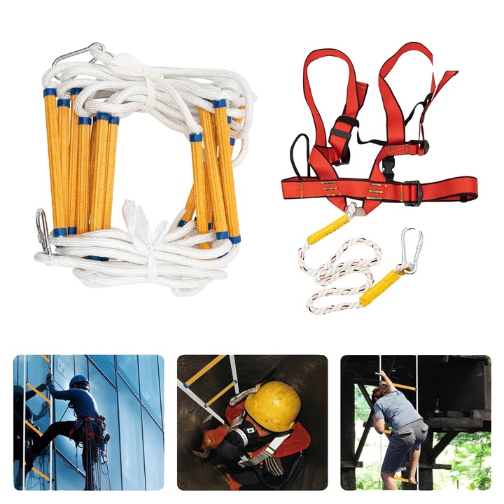 Scara de evacuare, 32.8ft, capacitate 440.9lbs, anti-derapanta, 3 carlige din otel mangan, usoara