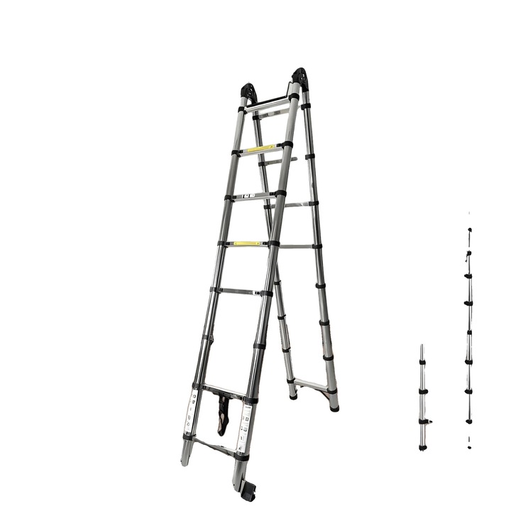 Scara telescopica 5m otel inoxidabil retractabila cu roti antiderapanta