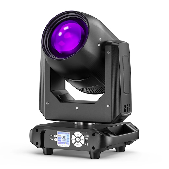 Lumina de scena DJ, Moving Head Beam/Spot, Putere 200W, Prisma cu 18 fatete, DMX512/RDM 14 canale, Control audio/auto/master-slave, Stecher UE, Tensiune 90–240V