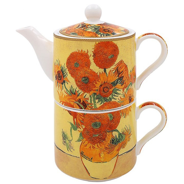 Ceainic cu ceasca - Tea for One - Vincent Van Gogh - Sunflowers, Portocaliu, Portelan, 270 ml