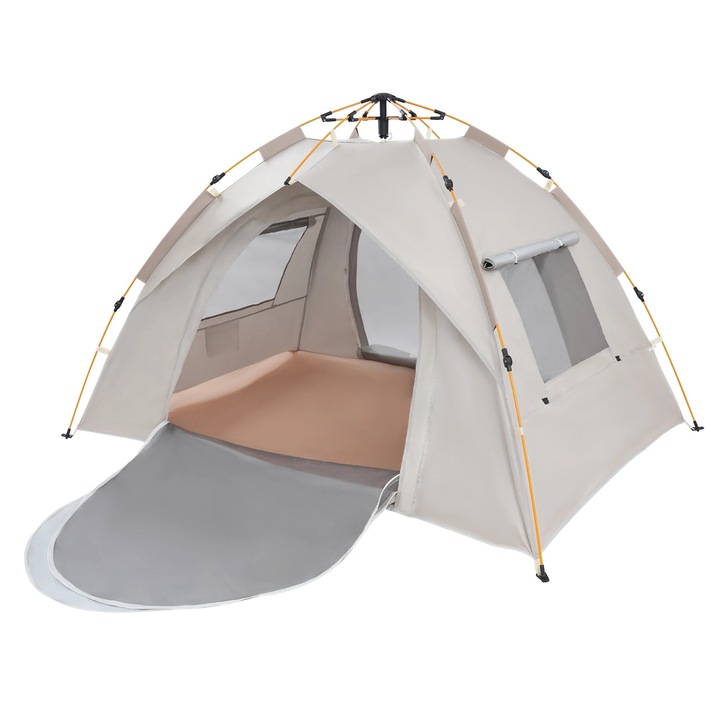 Kemping pop-up sátor, Trekking sátor, Gyors automata nyitás, 2–3 személyes, 2×1,5×1,35 m, Vízálló PU1500–2000, UV védelem UPF 50+, Világosszürke
