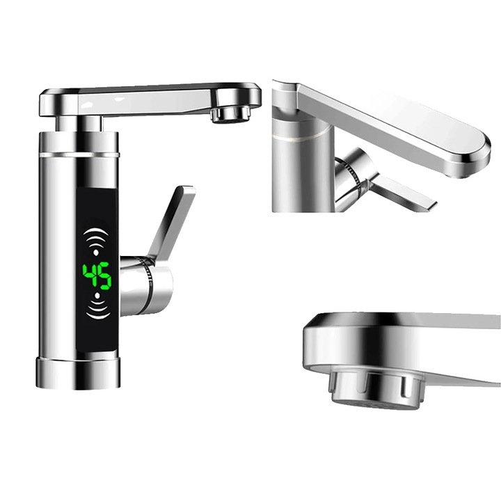 Sanitér csaptelep, azonnali fűtés, víztakarékos technológia, ezüst színű, munkalapra szerelhető