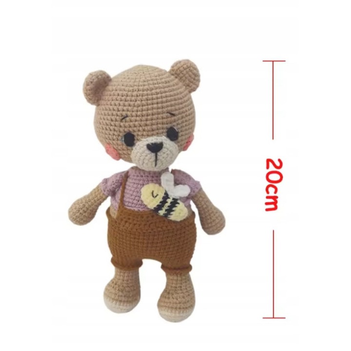 Plüssjáték, 20cm, horgolt maci, kézzel készített, többszínű