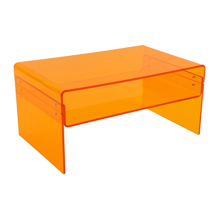 Masa acrilica, Masa de cafea/Masuta laterala, 2 niveluri, Dreptunghiulara, Acril 10 mm, Sarcina 40 kg, Portocaliu