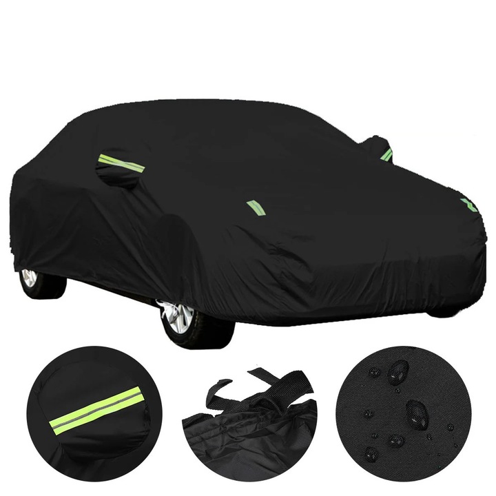 Prelata auto, Acoperire completa, 190T, Impermeabila, Protectie zapada, Protectie solara si UV, Antipraf, Marime universala XL, Negru