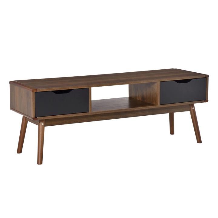 Comoda TV, Stil modern, Doua sertare, Pentru TV pana la 127 cm, Living, Maro