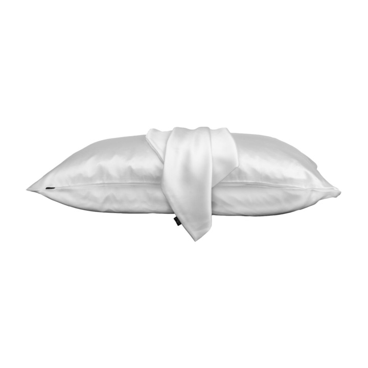 Fata de perna infuzata cu acid hialuronic, Silkd, Matase Mulberry 22 momme, Alb Perlat, 50 x 70 cm