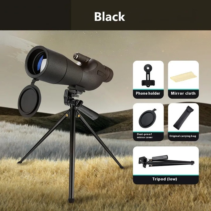 Luneta terestra, Monocular cu zoom, 25–75x, Obiectiv 60 mm, Prisma BK7, IPX4 rezistenta la stropi, Bej