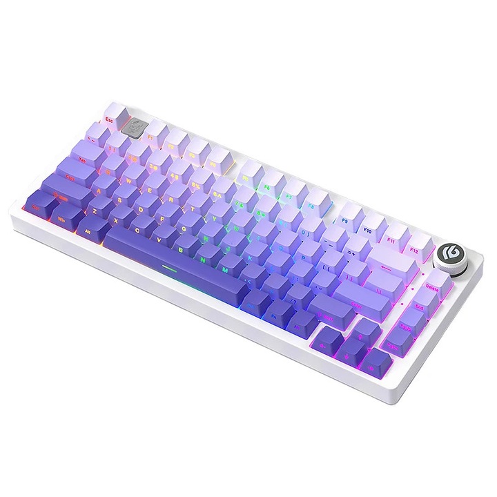 Hi75, Tastatura mecanica, Bluetooth wireless, 88 taste, Hot-swap, Iluminare RGB, Rotita multimedia, Black Switch, Mov