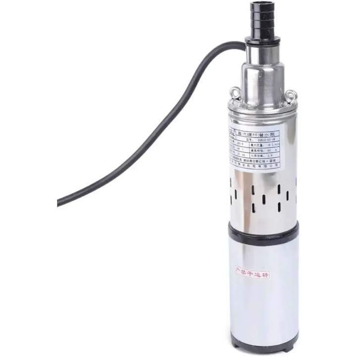 Pompa de fantana solara, Pompa submersibila pentru put adanc, 48 V, 280 W, Inaltime de pompare 60 m, Debit 16 L/min, Stecher UE, Argintiu