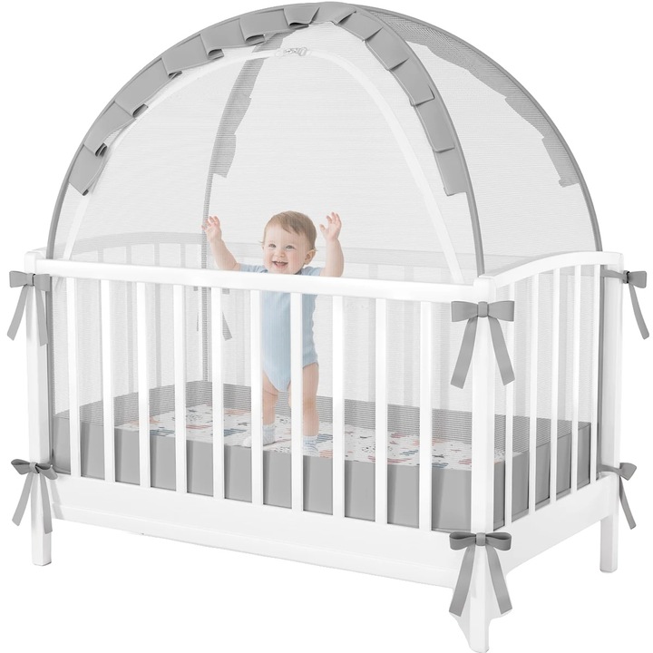 Cort pentru patut, protectie impotriva insectelor, montare usoara, gri, dimensiuni potrivite pentru majoritatea patuturilor