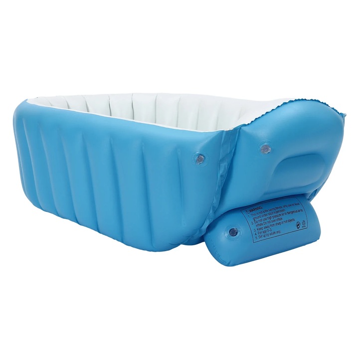 Cada gonflabila pentru bebelusi, Cada portabila de calatorie pentru copii, Cu pompa de aer, Baza antiderapanta, Fara capac, Albastru