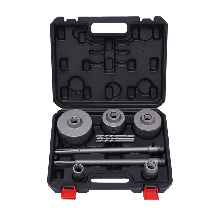 Set carote pentru zidarie, 9 piese, Ø 30–100 mm, include 30/40/68/80/100 mm, pentru caramida, beton, beton celular, negru