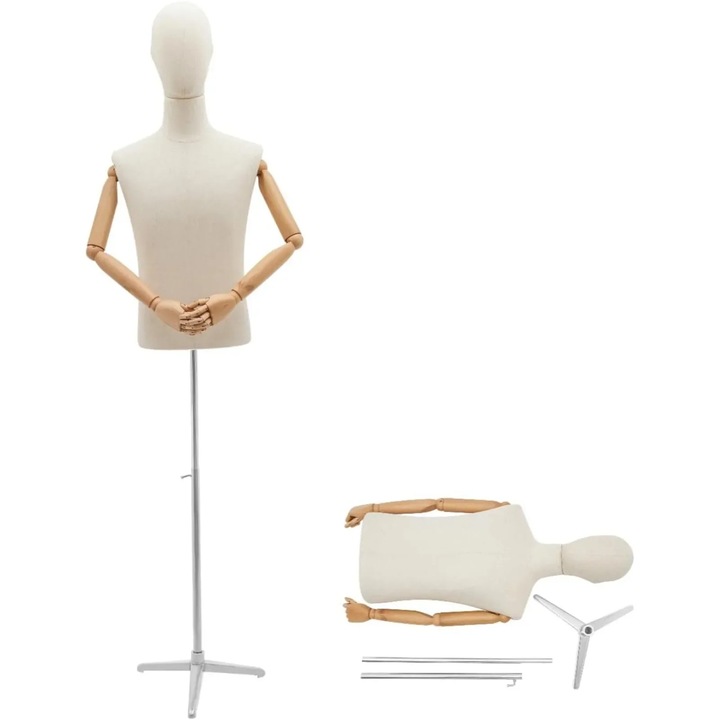 Manechin tors masculin, Cu stativ, Reglabil pe inaltime 135–193 cm, Trepied metalic, Pentru expunere in magazin, Verde